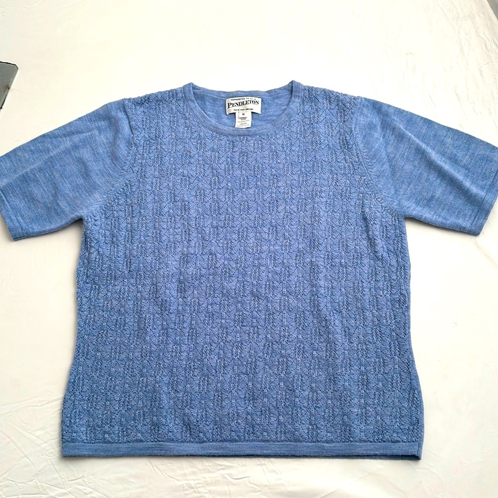 Pendleton Light Blue Textured Knit Short Sleeve P… - image 5